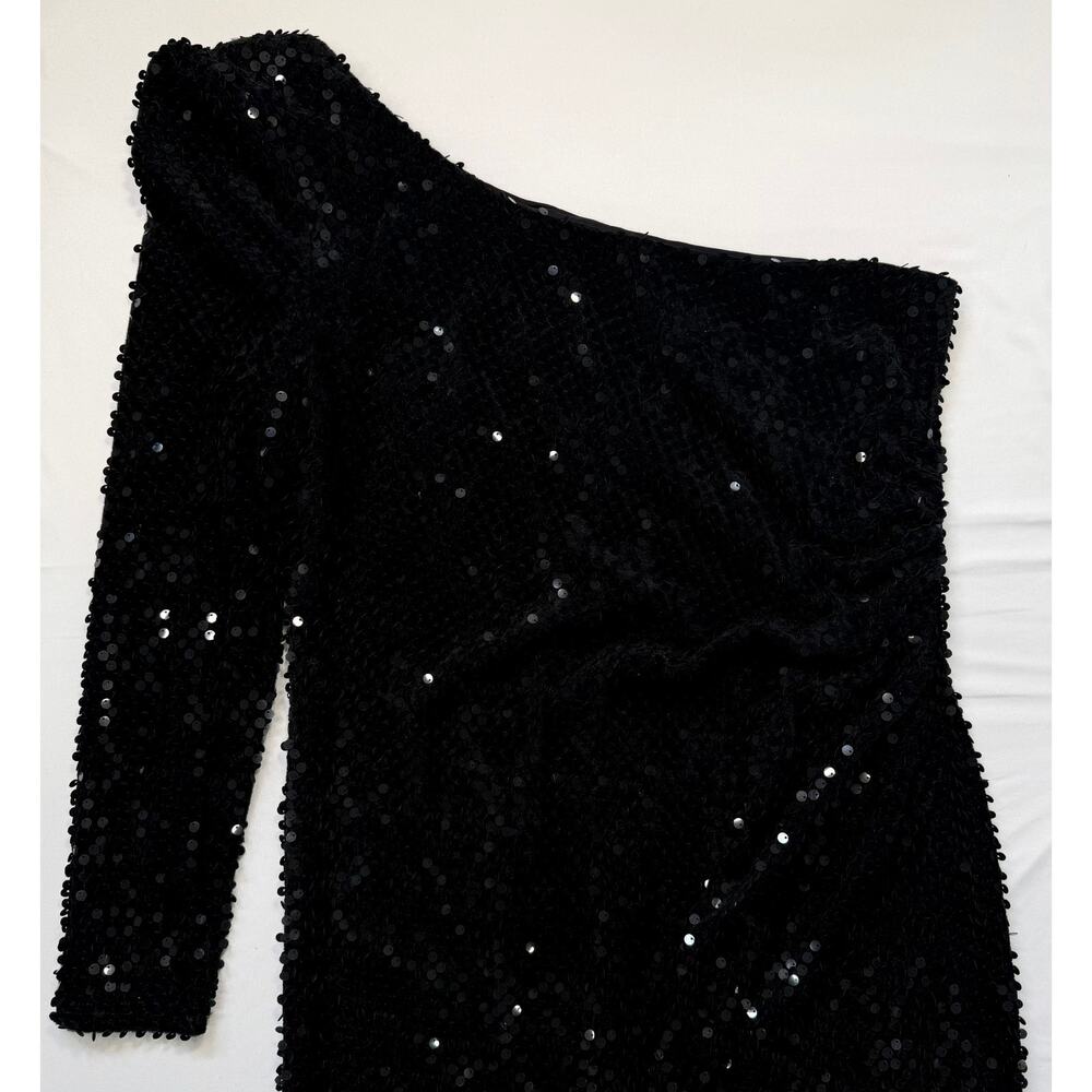 Topshop Black Sequin One Shoulder Dress US 14 NWT Cocktail Party Mini - Picture 4 of 12